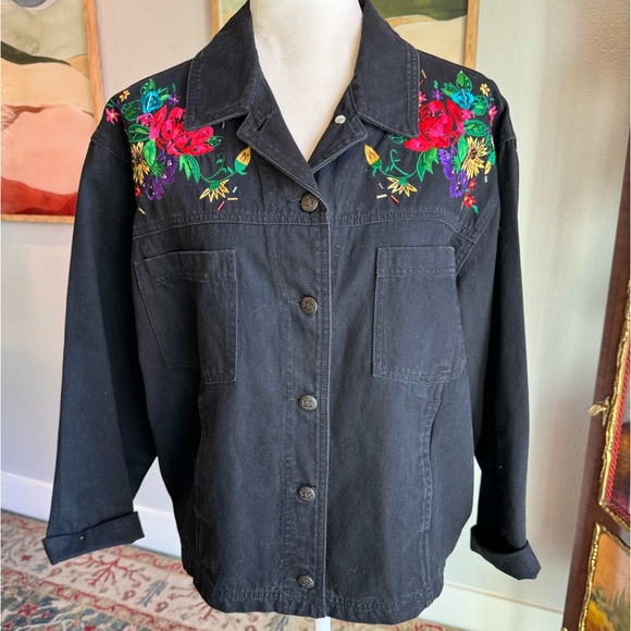 Carole Little Jackets & Blazers - Carole Little Black Denim Jacket with Embroidery